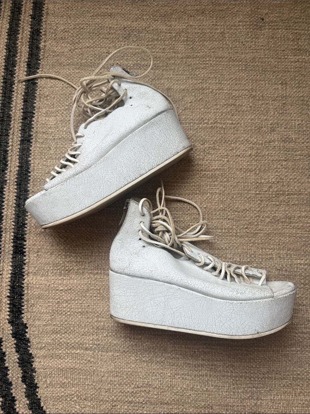 Marsell crackle white lace up platform,  size 7.5